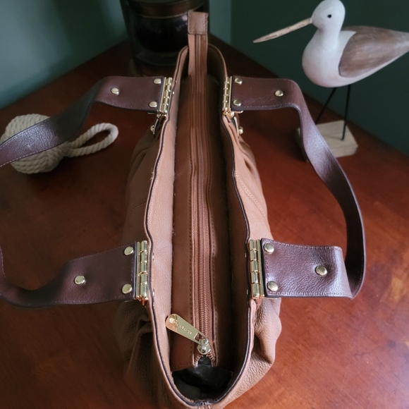 Michael Kors Joplin Satchel in Tan & Brown Leather with Gold-tone Hardware - Picture 10 of 16